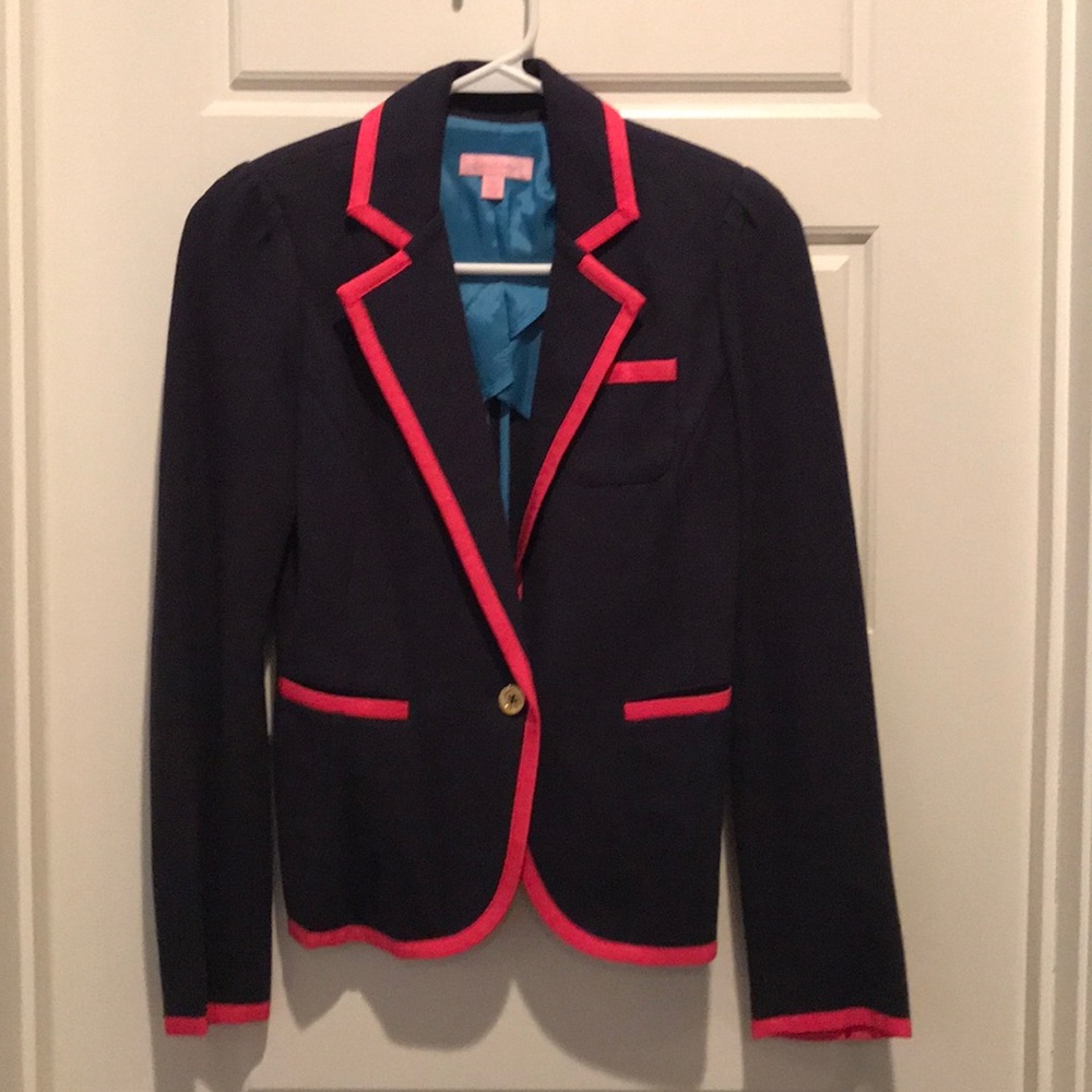 Lilly Blazer - navy with pink trim